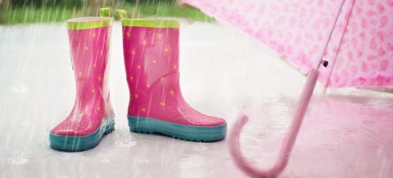 rain boots and umbrella