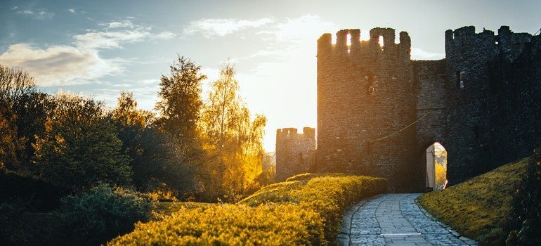 Old castle in sunset